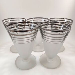 Vintage Sundae Parfait Glasses Frosted with Silver Stripes Set of 5 MCM Luxury
